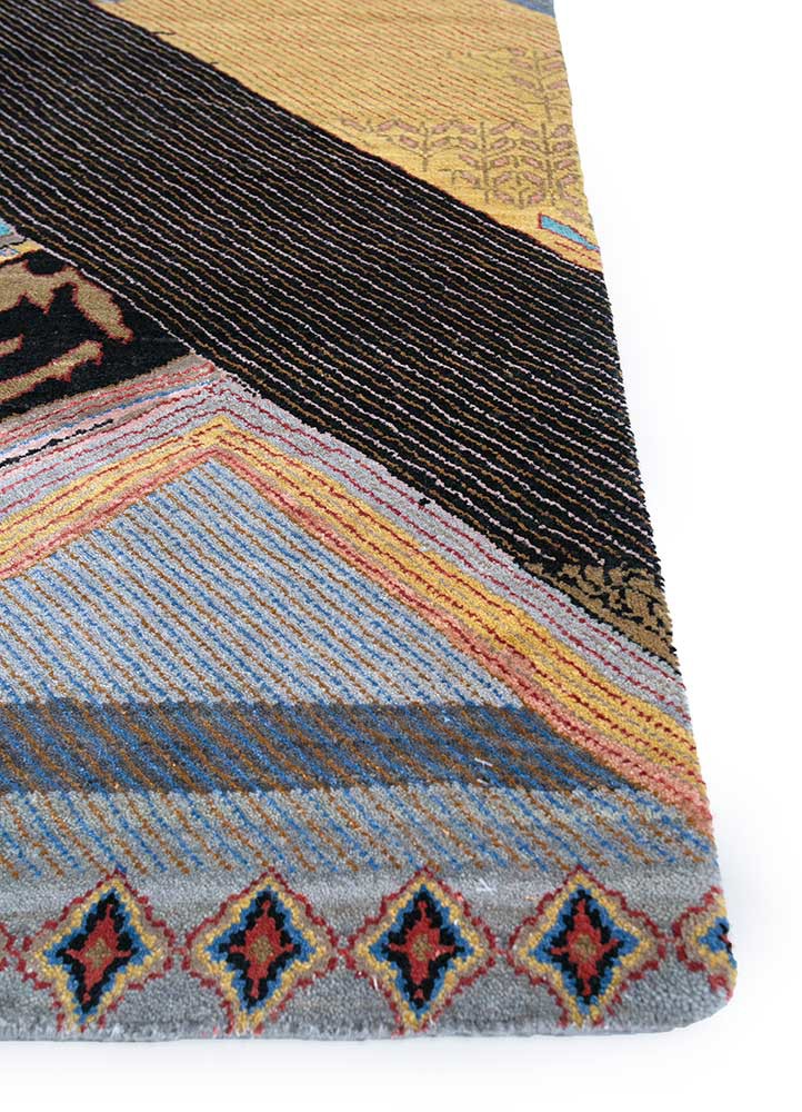 weaver art reserve blue wool and bamboo silk hand knotted Rug - Corner