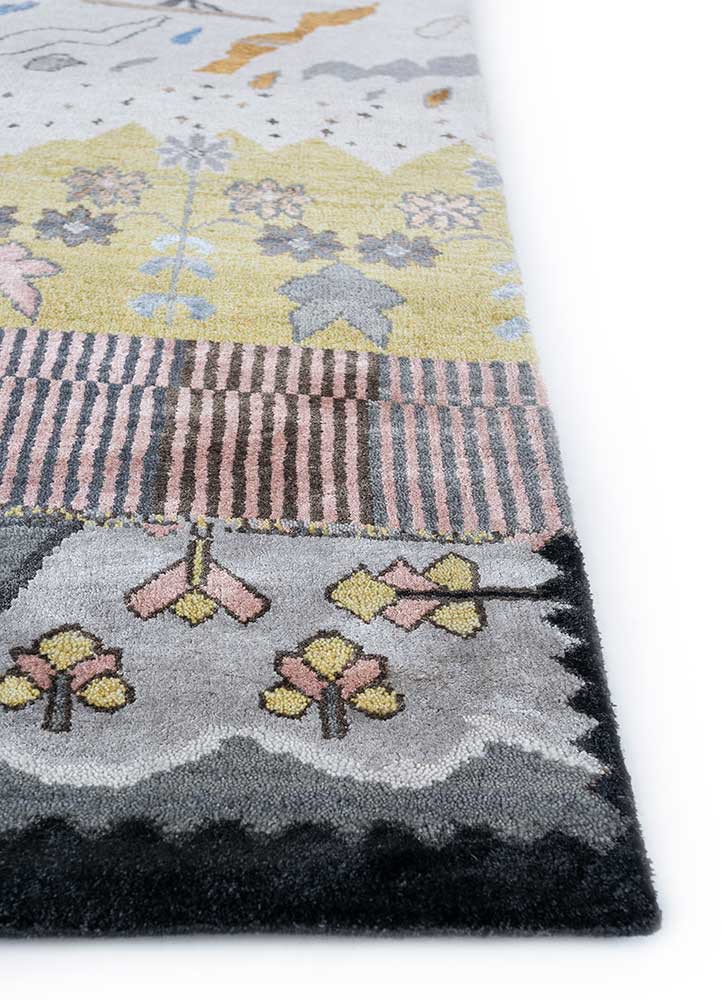 manchaha grey and black wool and bamboo silk hand knotted Rug - Corner manchaha grey and black wool and bamboo silk hand knotted Rug - Corner