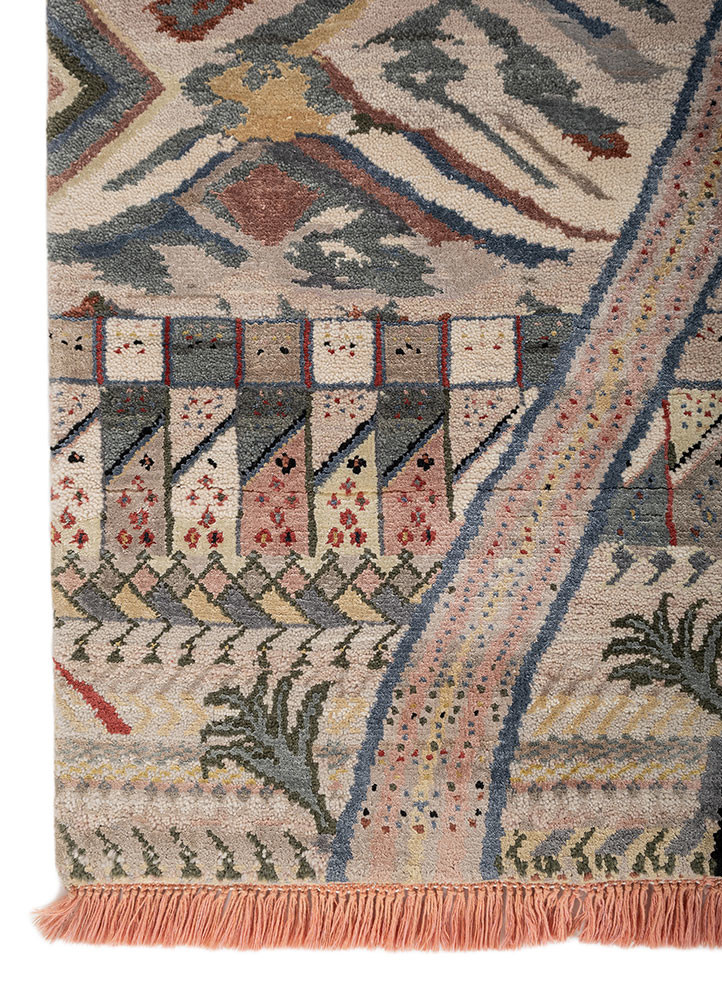 manchaha beige and brown wool and bamboo silk hand knotted Rug - Corner