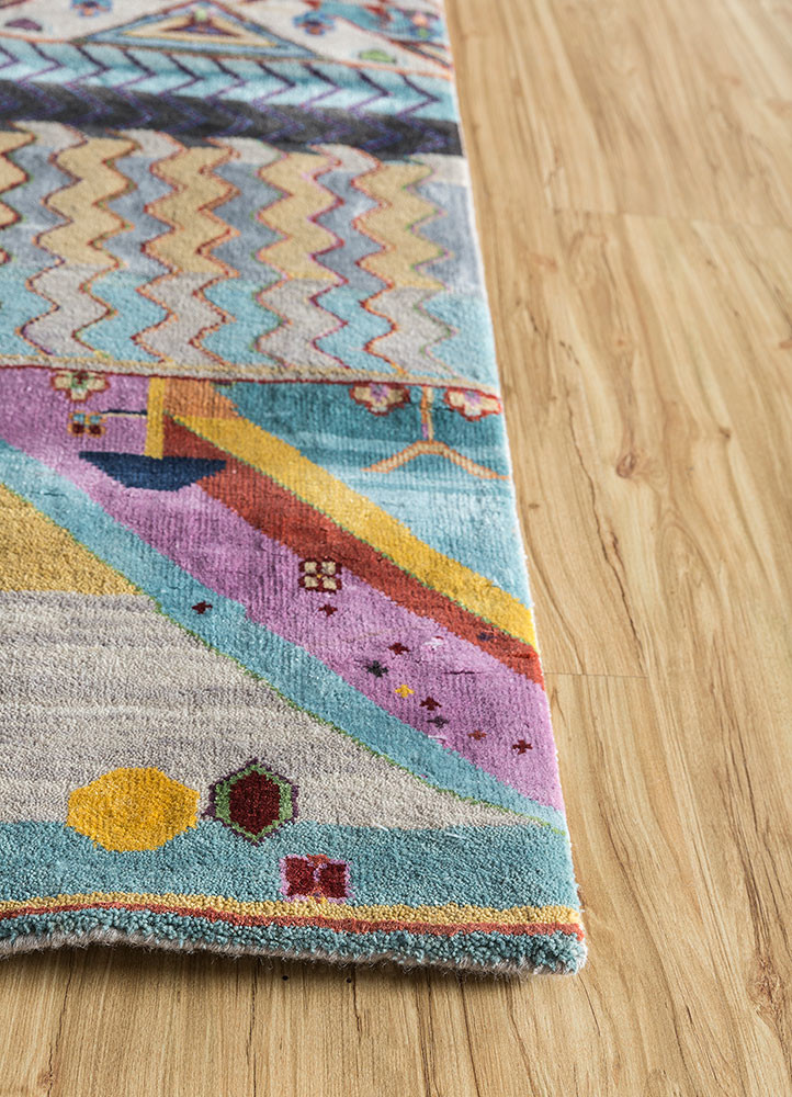 manchaha multi wool and bamboo silk hand knotted Rug - Corner