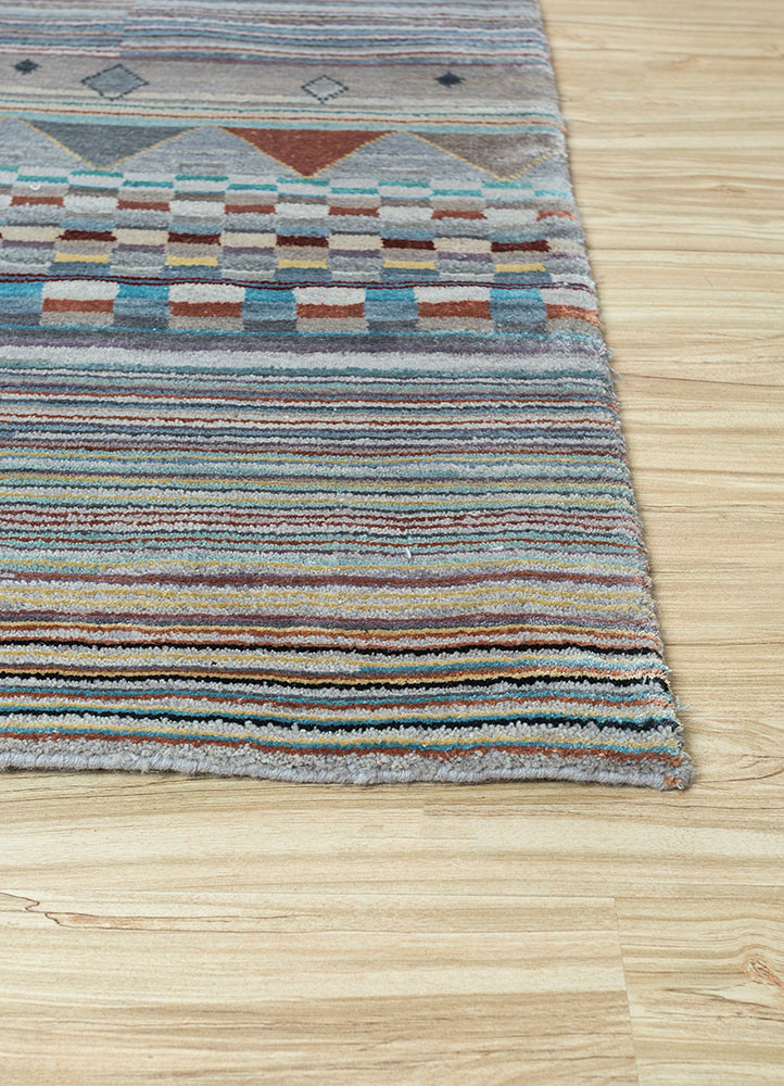 freedom manchaha grey and black wool and bamboo silk hand knotted Rug - Corner