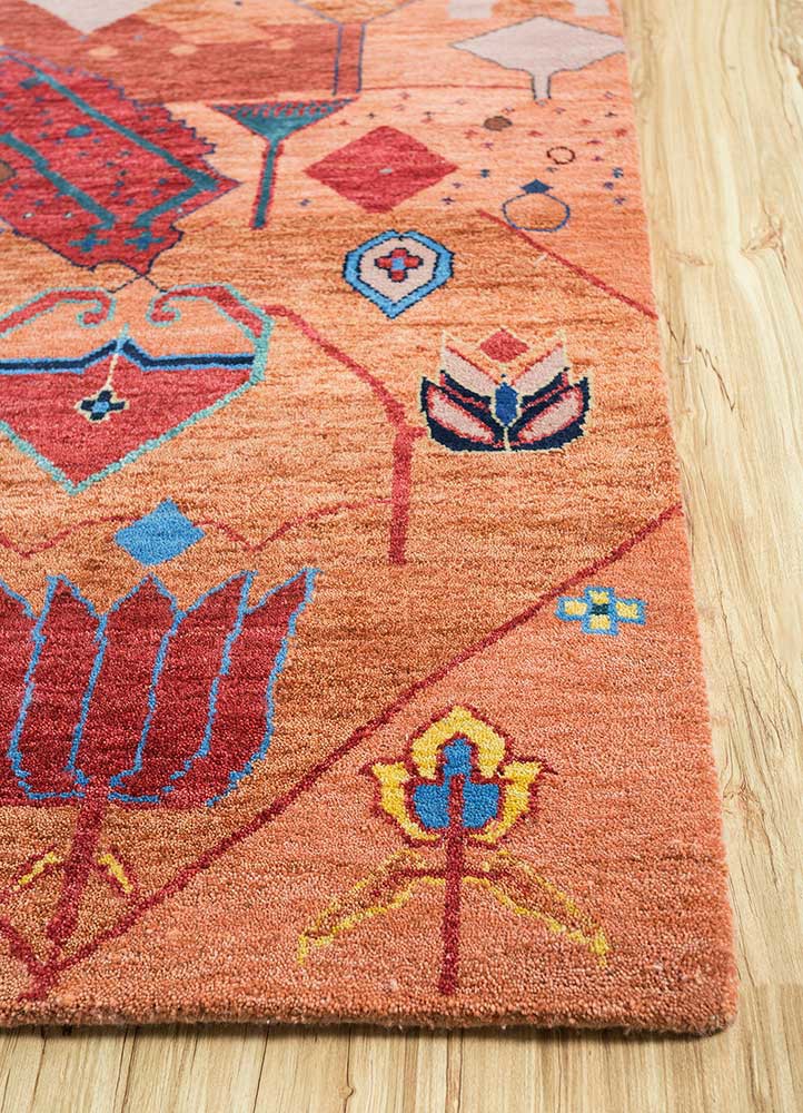 freedom manchaha red and orange wool and bamboo silk hand knotted Rug - Corner freedom manchaha red and orange wool and bamboo silk hand knotted Rug - Corner