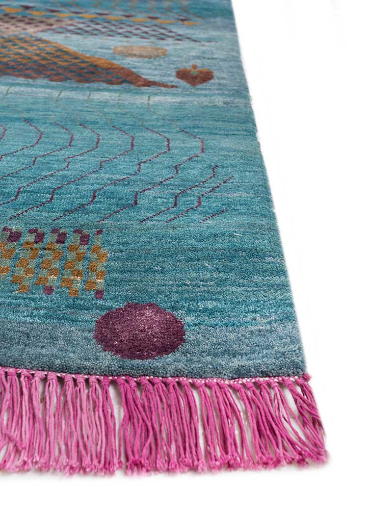 freedom manchaha blue wool and bamboo silk hand knotted Rug - Corner freedom manchaha blue wool and bamboo silk hand knotted Rug - Corner