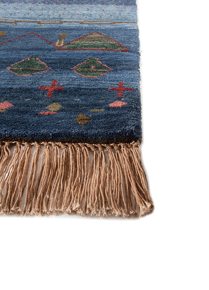 freedom manchaha blue wool and bamboo silk hand knotted Rug - Corner
