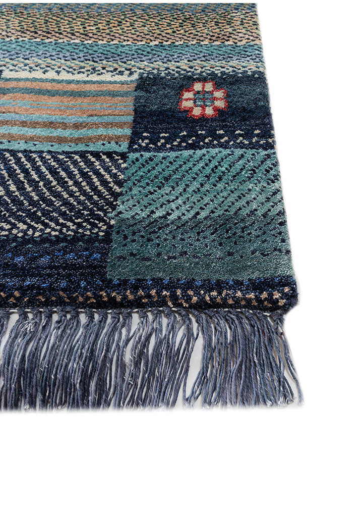 freedom manchaha blue wool and bamboo silk hand knotted Rug - Corner
