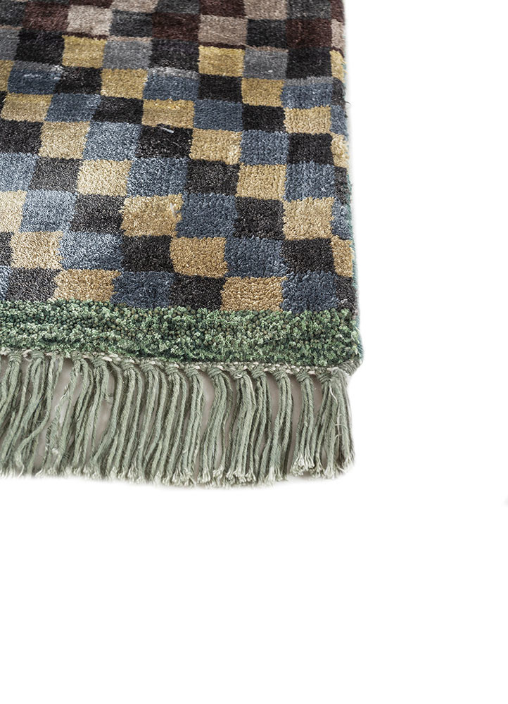 freedom manchaha green wool and bamboo silk hand knotted Rug - Corner