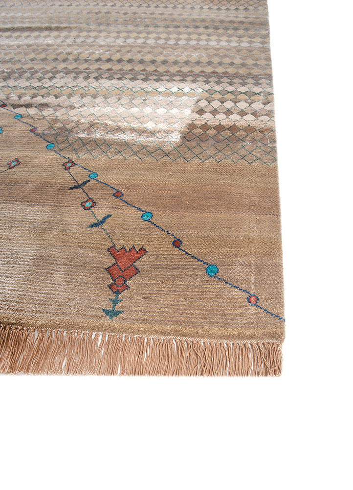 freedom manchaha beige and brown wool and bamboo silk hand knotted Rug - Corner