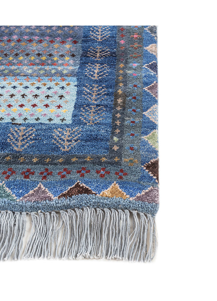 freedom manchaha blue wool and bamboo silk hand knotted Rug - Corner freedom manchaha blue wool and bamboo silk hand knotted Rug - Corner