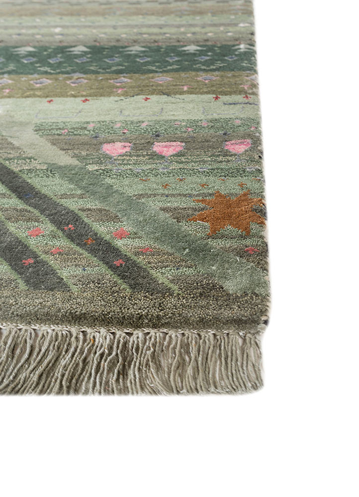 freedom manchaha green wool and bamboo silk hand knotted Rug - Corner