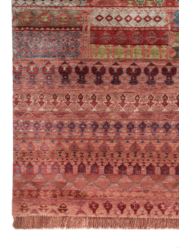 freedom manchaha red and orange wool and bamboo silk hand knotted Rug - Corner freedom manchaha red and orange wool and bamboo silk hand knotted Rug - Corner