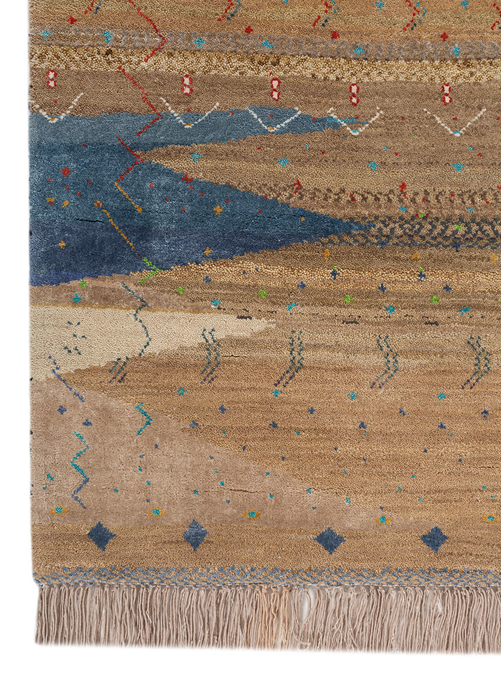 freedom manchaha beige and brown wool and bamboo silk hand knotted Rug - Corner