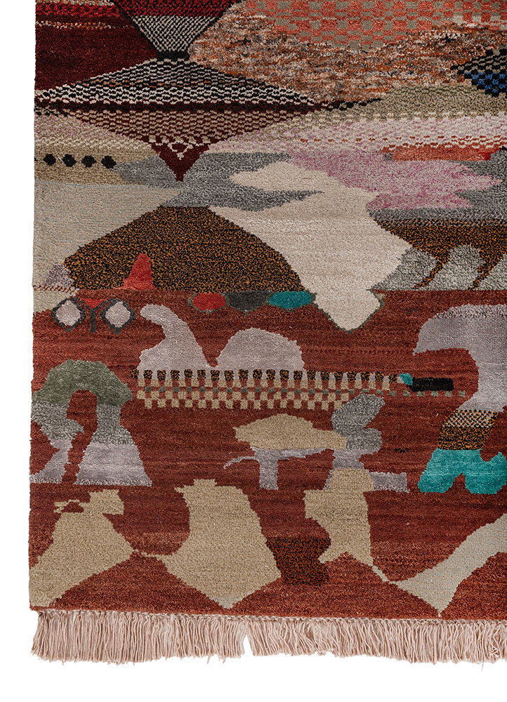 freedom manchaha red and orange wool and bamboo silk hand knotted Rug - Corner
