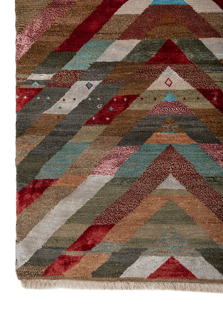 freedom manchaha red and orange wool and bamboo silk hand knotted Rug - Corner