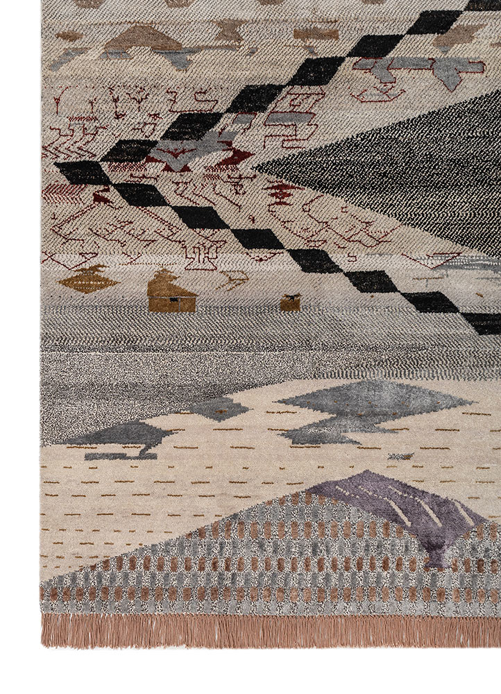 freedom manchaha grey and black wool and bamboo silk hand knotted Rug - Corner