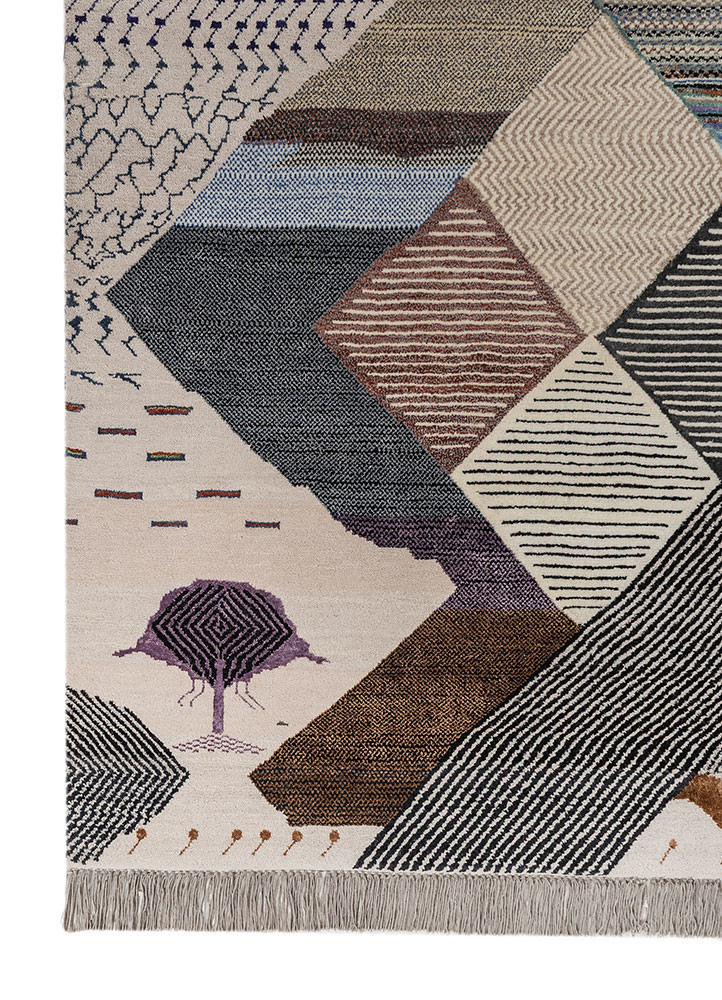 freedom manchaha grey and black wool and bamboo silk hand knotted Rug - Corner