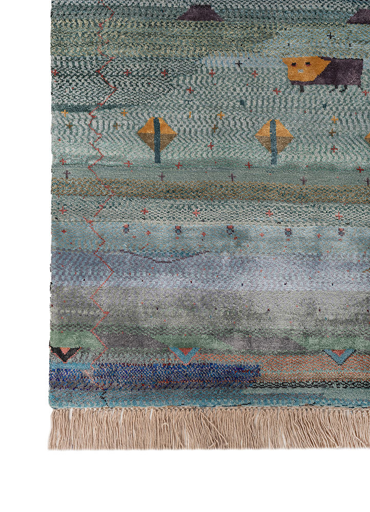 freedom manchaha blue wool and bamboo silk hand knotted Rug - Corner freedom manchaha blue wool and bamboo silk hand knotted Rug - Corner