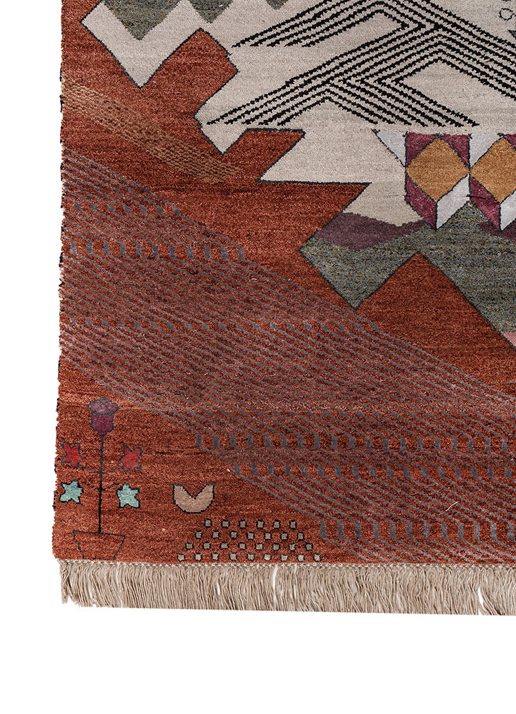 freedom manchaha red and orange wool and bamboo silk hand knotted Rug - Corner freedom manchaha red and orange wool and bamboo silk hand knotted Rug - Corner