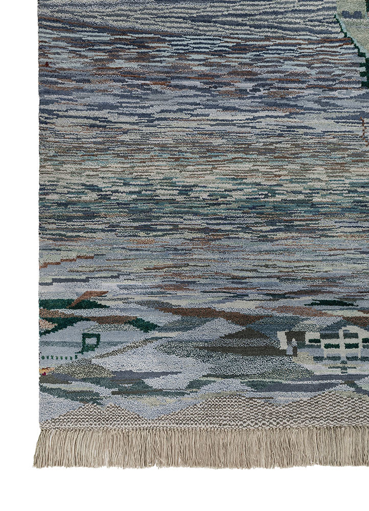 freedom manchaha blue wool and bamboo silk hand knotted Rug - Corner