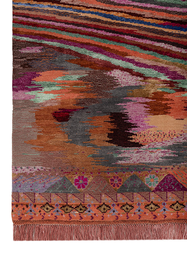 freedom manchaha red and orange wool and bamboo silk hand knotted Rug - Corner freedom manchaha red and orange wool and bamboo silk hand knotted Rug - Corner