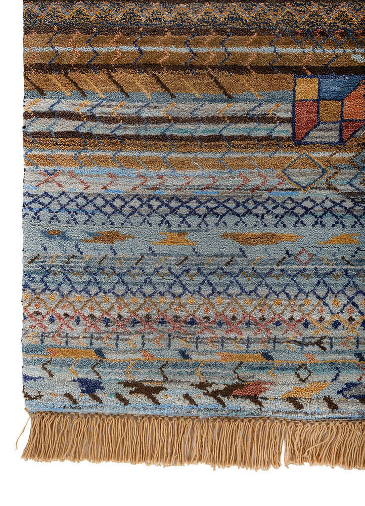 freedom manchaha blue wool and bamboo silk hand knotted Rug - Corner freedom manchaha blue wool and bamboo silk hand knotted Rug - Corner