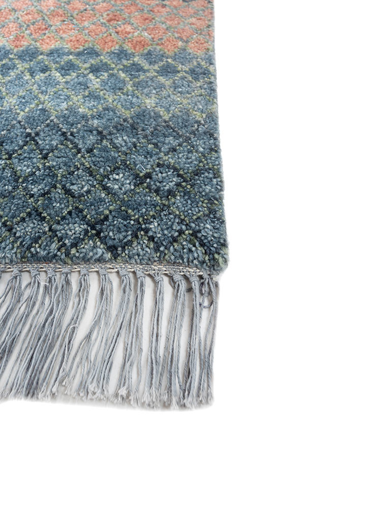manchaha blue wool hand knotted Rug - Corner manchaha blue wool hand knotted Rug - Corner