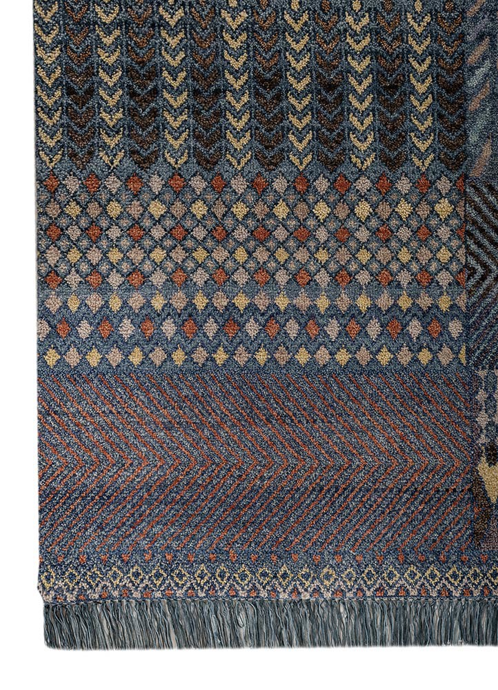 manchaha blue wool hand knotted Rug - Corner manchaha blue wool hand knotted Rug - Corner