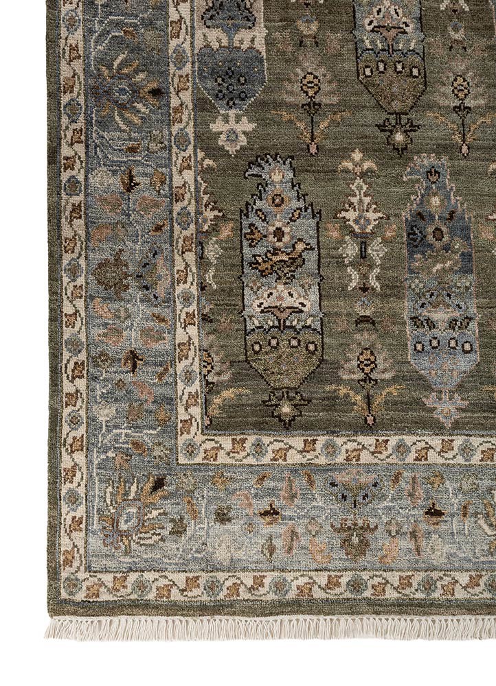 aprezo green wool hand knotted Rug - Corner aprezo green wool hand knotted Rug - Corner