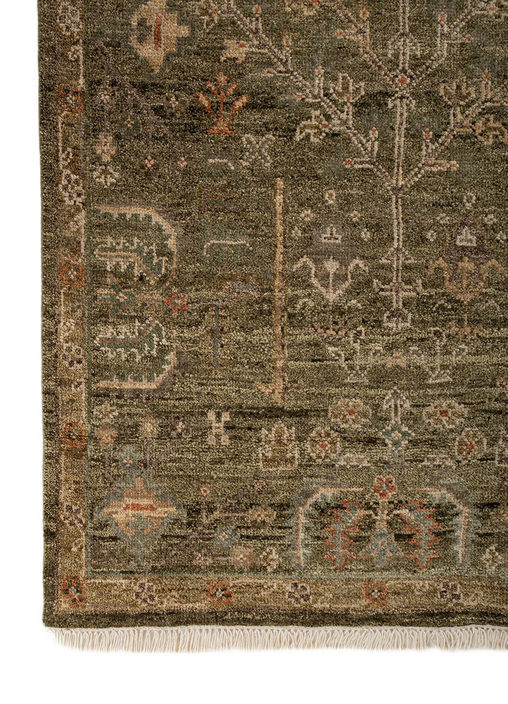 erbe green wool hand knotted Rug - Corner erbe green wool hand knotted Rug - Corner
