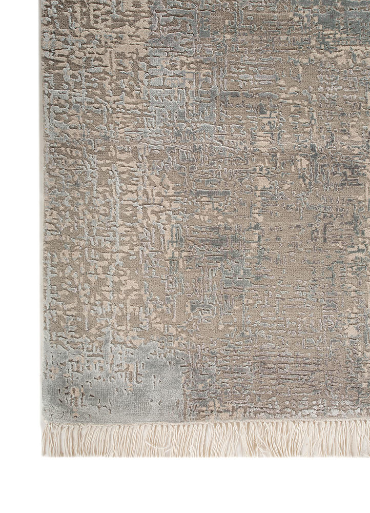 entropy ivory wool and bamboo silk hand knotted Rug - Corner