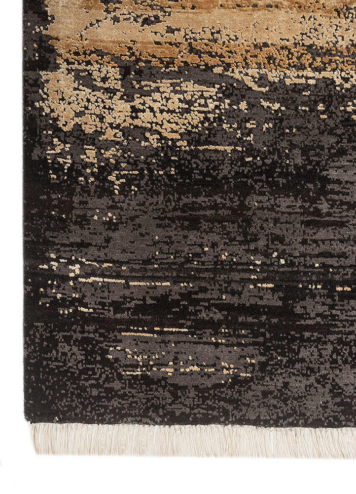 entropy blue wool and bamboo silk hand knotted Rug - Corner
