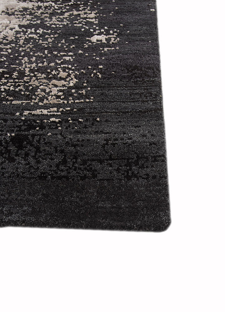 entropy grey and black wool and bamboo silk hand knotted Rug - Corner entropy grey and black wool and bamboo silk hand knotted Rug - Corner