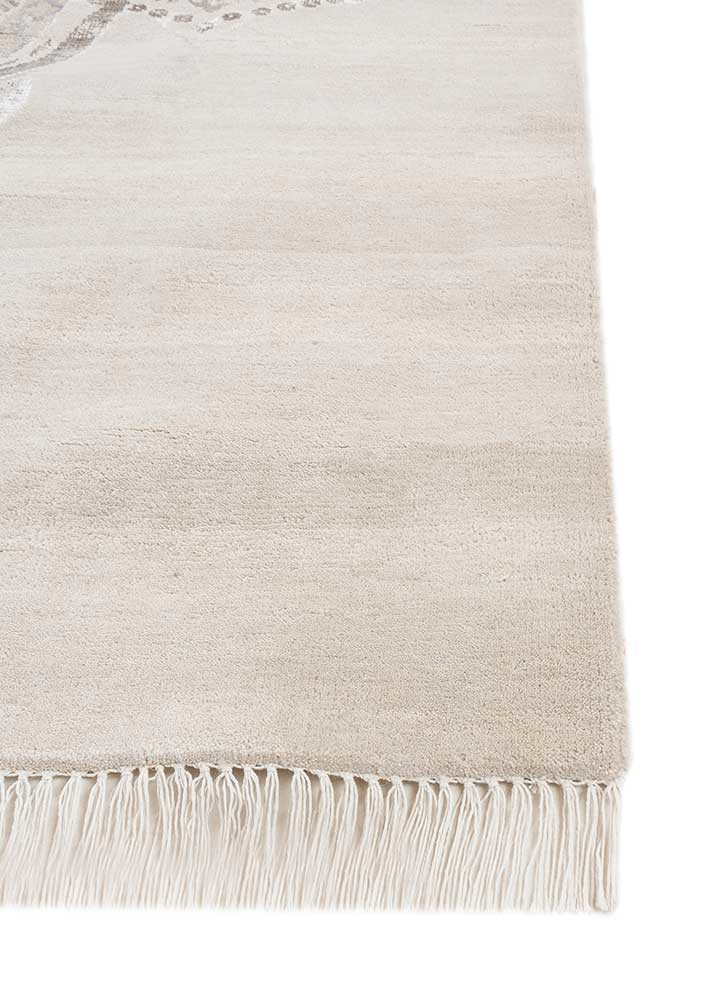 khidki ivory wool and bamboo silk hand knotted Rug - Corner khidki ivory wool and bamboo silk hand knotted Rug - Corner
