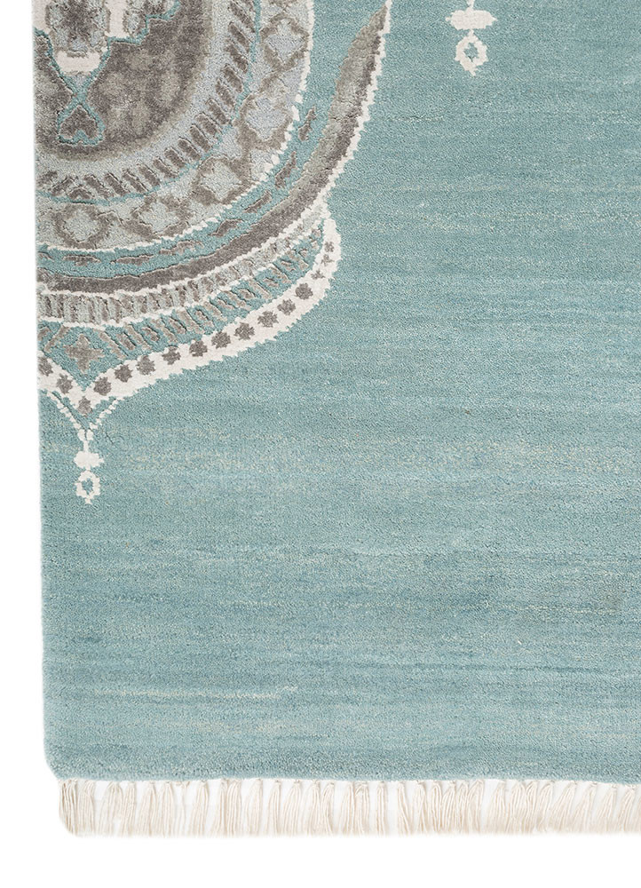khidki blue wool and bamboo silk hand knotted Rug - Corner