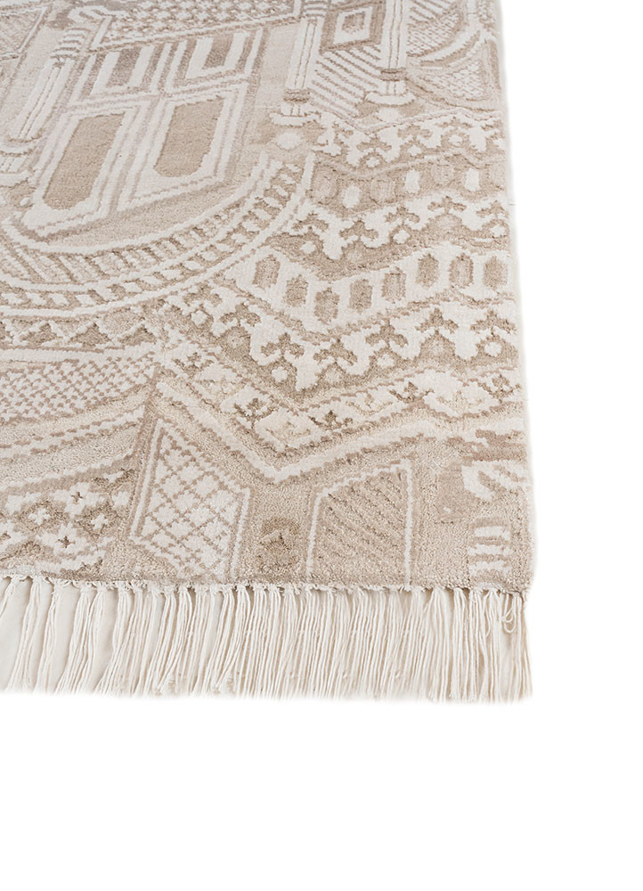 khidki ivory wool and bamboo silk hand knotted Rug - Corner khidki ivory wool and bamboo silk hand knotted Rug - Corner