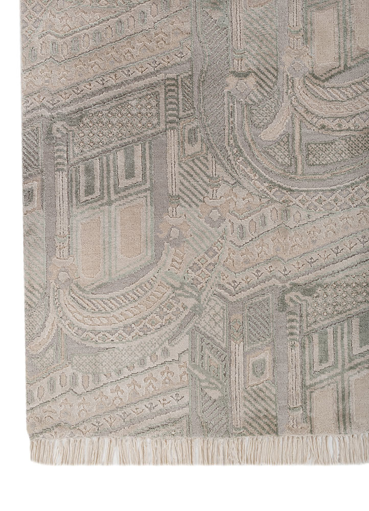 khidki beige and brown wool and bamboo silk hand knotted Rug - Corner