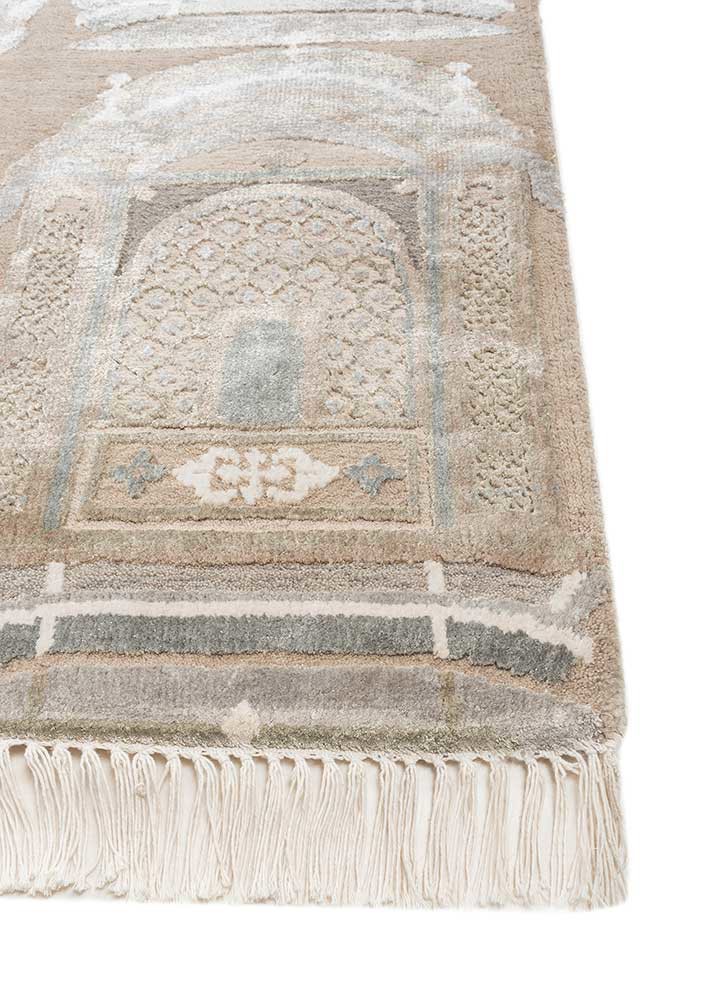 khidki green wool and bamboo silk hand knotted Rug - Corner