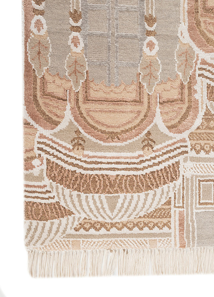 khidki ivory wool and bamboo silk hand knotted Rug - Corner