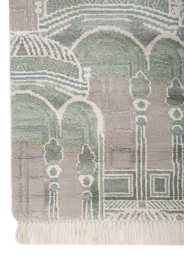 khidki ivory wool and bamboo silk hand knotted Rug - Corner khidki ivory wool and bamboo silk hand knotted Rug - Corner