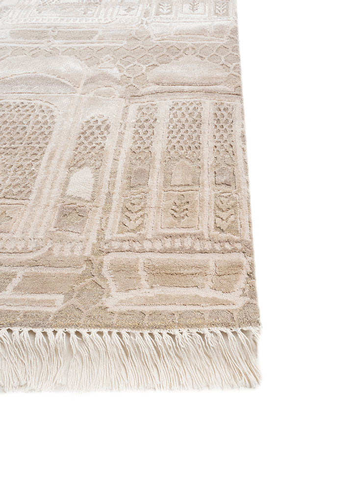 khidki ivory wool and bamboo silk hand knotted Rug - Corner khidki ivory wool and bamboo silk hand knotted Rug - Corner