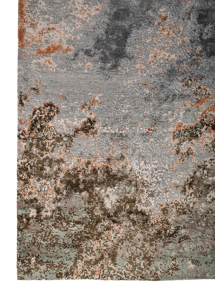 manifest ivory wool and bamboo silk hand knotted Rug - Corner