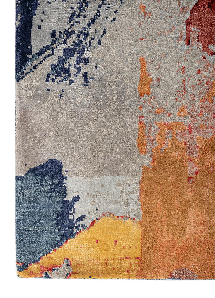 uvenuti blue wool and bamboo silk hand knotted Rug - Corner