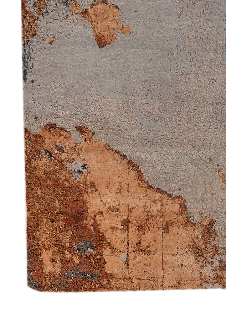 entropy pink and purple wool and bamboo silk hand knotted Rug - Corner