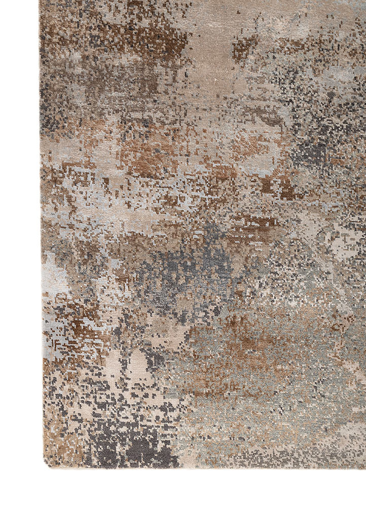 uvenuti beige and brown wool and bamboo silk hand knotted Rug - Corner