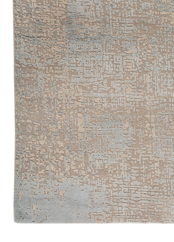 entropy ivory wool and bamboo silk hand knotted Rug - Corner