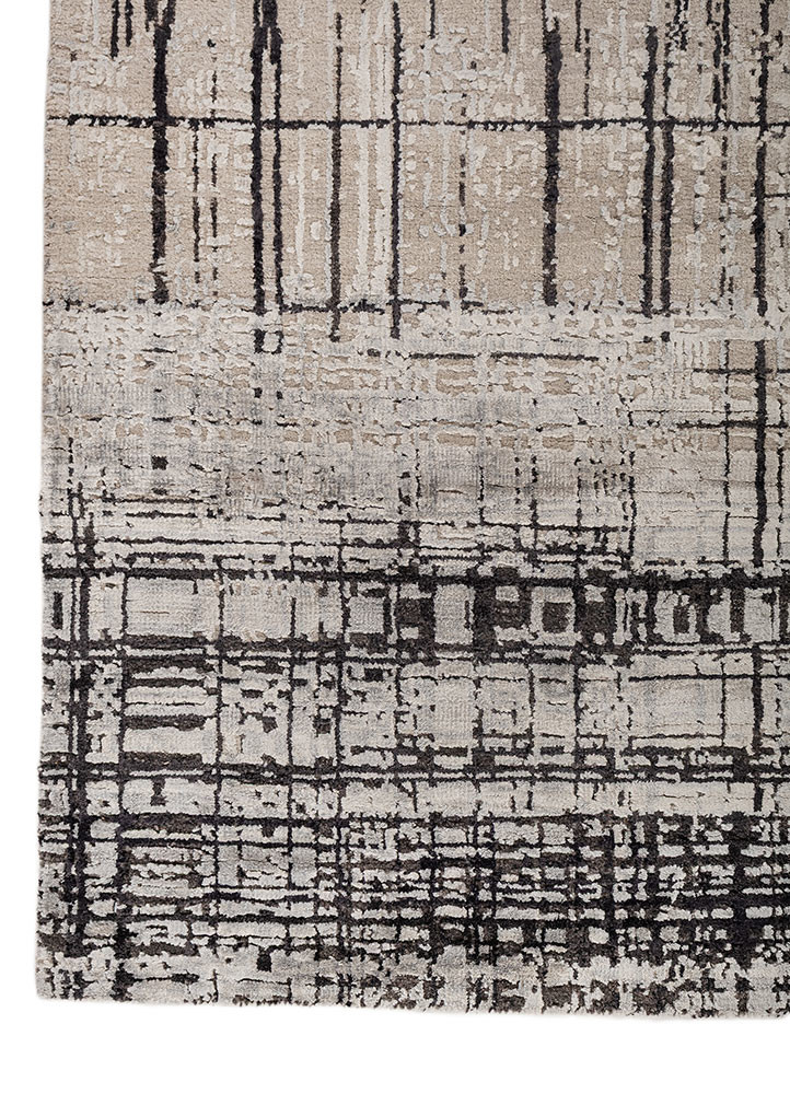 uvenuti grey and black wool and bamboo silk hand knotted Rug - Corner