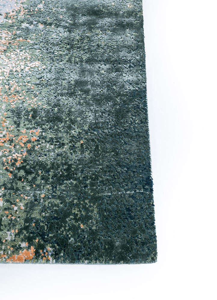entropy ivory wool and bamboo silk hand knotted Rug - Corner