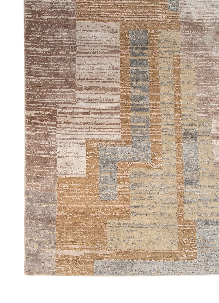 blythe beige and brown wool and bamboo silk hand knotted Rug - Corner