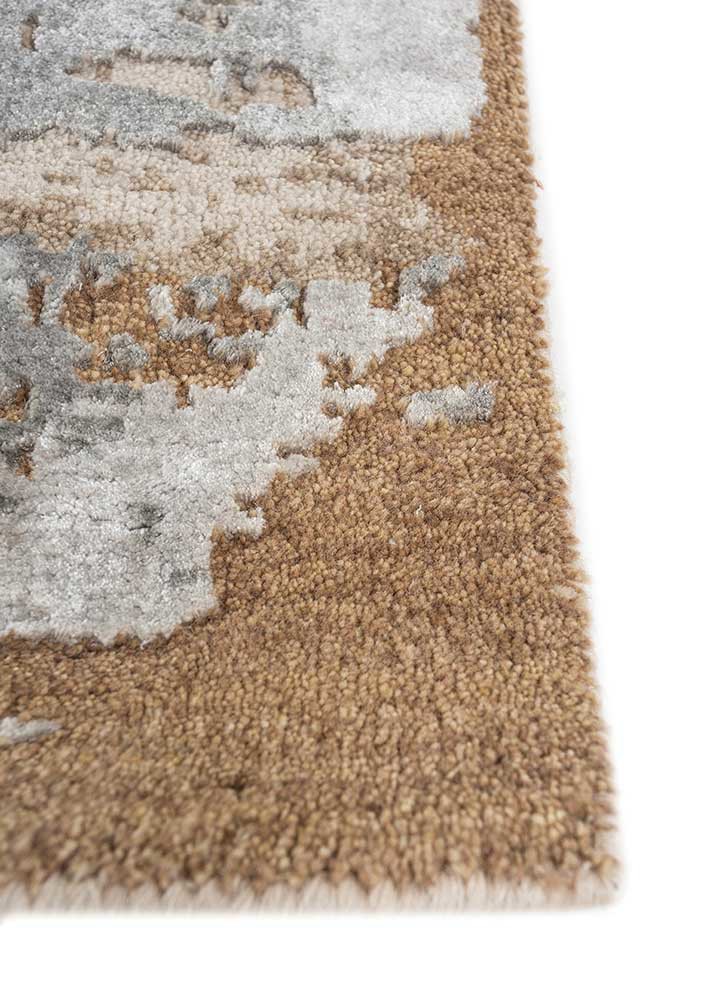 entropy ivory wool and bamboo silk hand knotted Rug - Corner