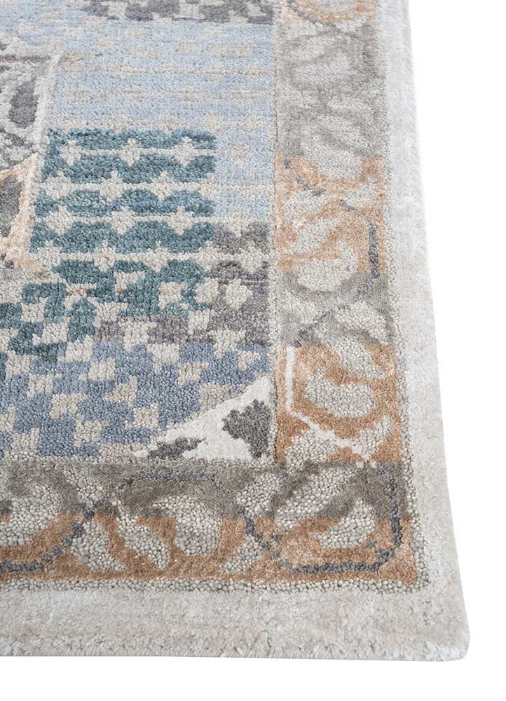 cyanna grey and black wool and bamboo silk hand knotted Rug - Corner