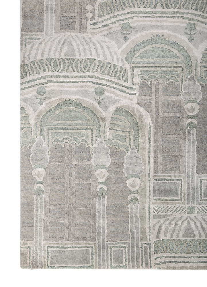 khidki ivory wool and bamboo silk hand knotted Rug - Corner khidki ivory wool and bamboo silk hand knotted Rug - Corner